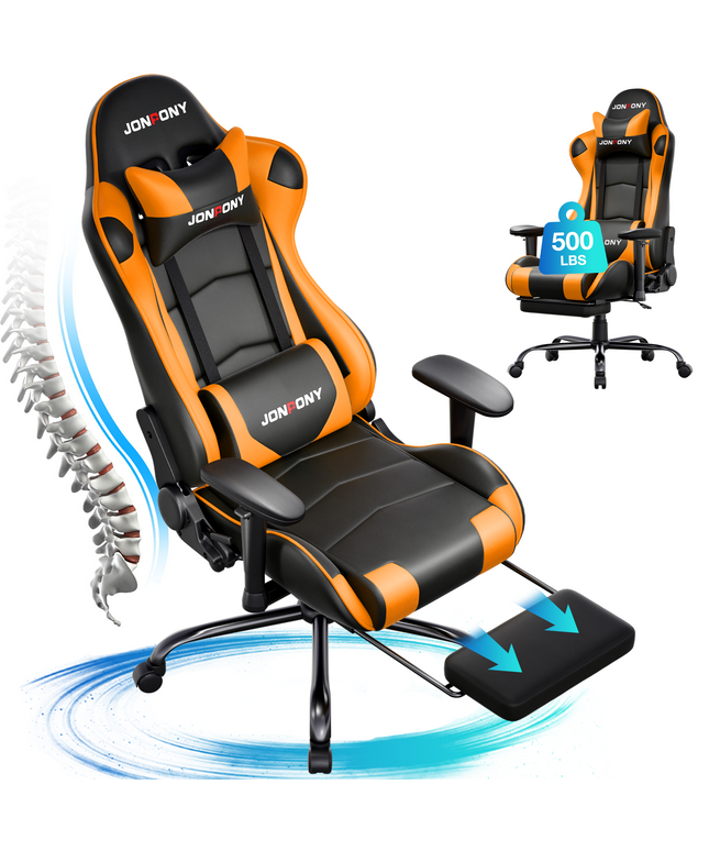 JONPONY Big and Tall 500LBS Gaming Chair, Ergonomic Design, Gamer Chair PU Leather with Footrest and Lumbar Support, High Back Office Chair Support 8 Hours Long Sitting,Red Computer Chair,Red