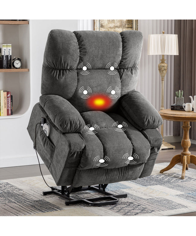 JONPONY Power Lift Recliner Chair Recliners for Elderly with Heat and Massage Recliner Chair for Living Room with Infinite Position and Side Pocket,USB Charge Port,Grey