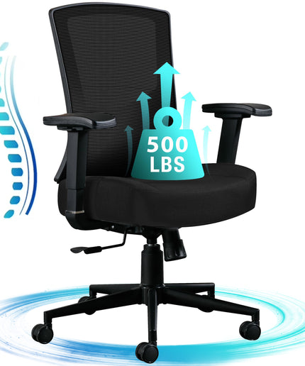 JONPONY Big and Tall Office Chair 500lbs, Ergonomic High Back Computer Desk Chair for with Adjustable Waist Support and Heavy Duty Metal Base Mesh Chair,Black