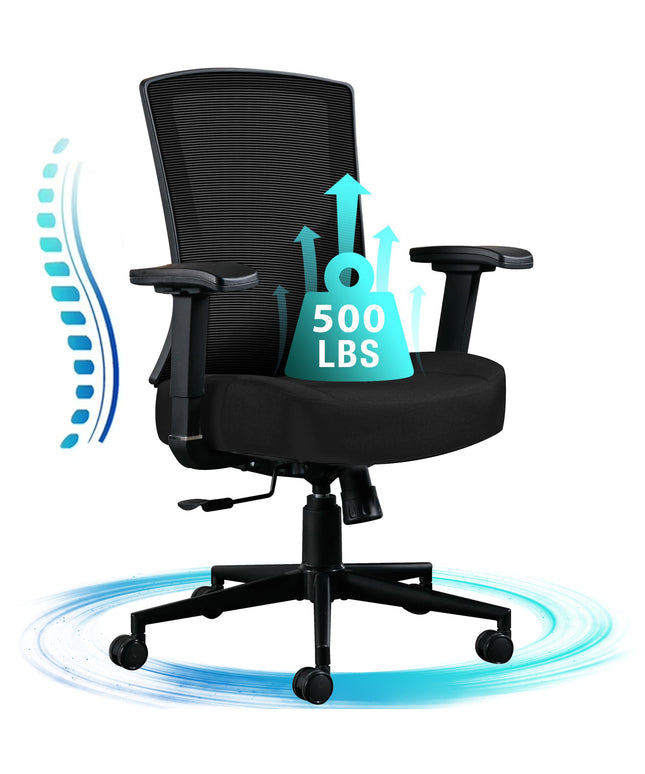 JONPONY Big and Tall Office Chair 500lbs, Ergonomic High Back Computer Desk Chair for with Adjustable Waist Support and Heavy Duty Metal Base Mesh Chair,Black