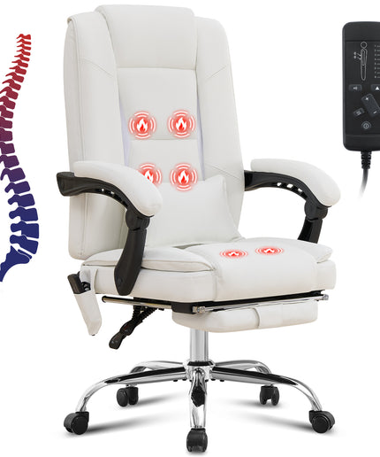 JONPONY Big and Tall Office Chair 500LBS Executive Office Chair Massage and Footrest Ergonomic Computer Desk Chair Reclining High Back Leather Office Chair Lumbar Back Support Swivel Rolling,Black