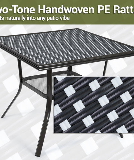 Jonpony 31" Square Outdoor Bistro Table, All-Weather PE Rattan Patio Side Table w/ Sturdy Metal Frame & Adjustable Foot Pads, Outdoor Wicker Dining Table for Poolside Backyard Garden Balcony