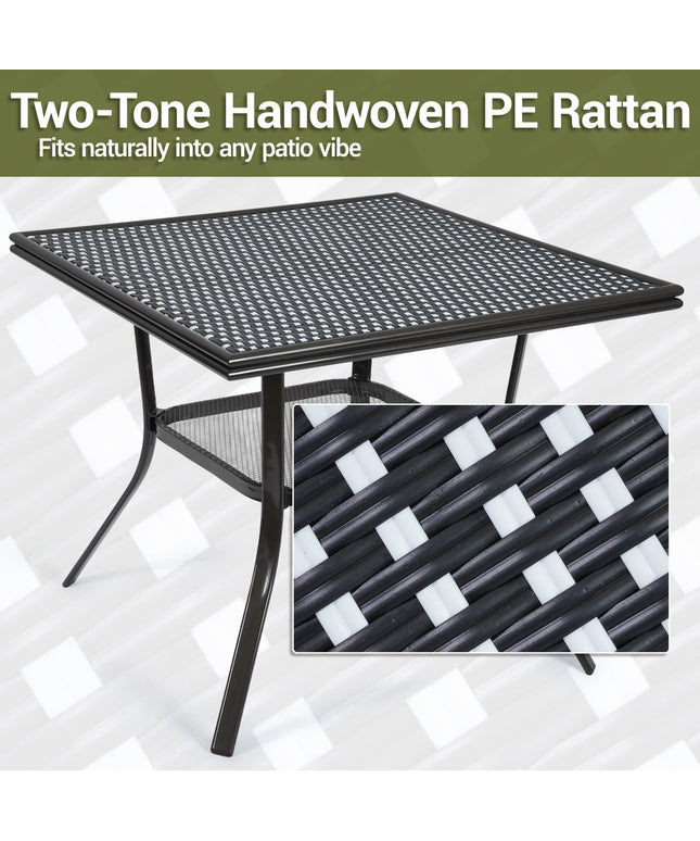 Jonpony 31" Square Outdoor Bistro Table, All-Weather PE Rattan Patio Side Table w/ Sturdy Metal Frame & Adjustable Foot Pads, Outdoor Wicker Dining Table for Poolside Backyard Garden Balcony