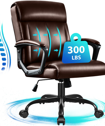 JONPONY Big and Tall Office Chair 300LBS Wide Seat Ergonomic Computer Desk Chair High Back Executive Leather Chair Adjustable Task Chair Lumbar Back Support 8 Hours Heavy Duty Design,Black