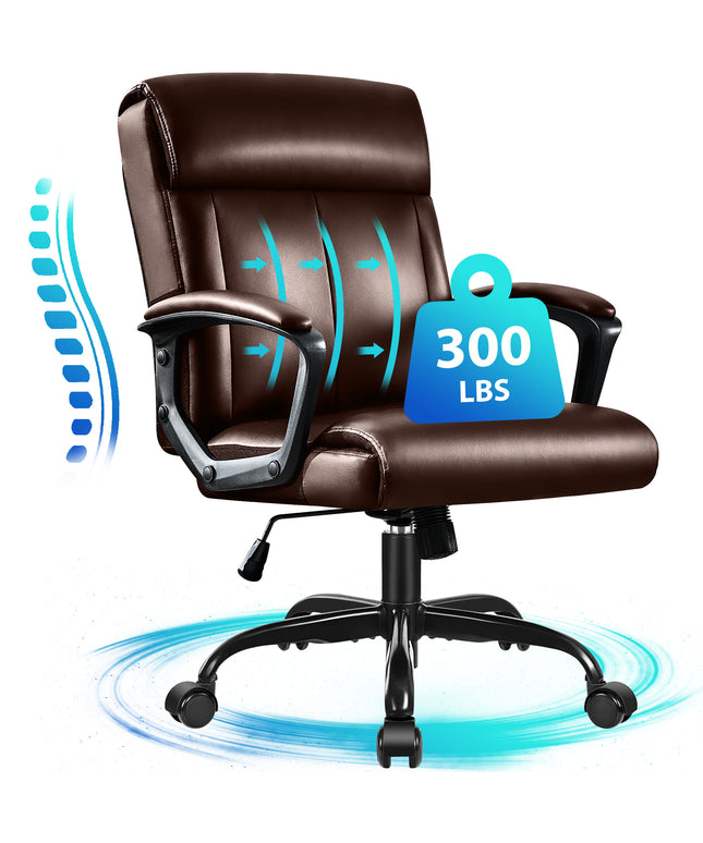 JONPONY Big and Tall Office Chair 300LBS Wide Seat Ergonomic Computer Desk Chair High Back Executive Leather Chair Adjustable Task Chair Lumbar Back Support 8 Hours Heavy Duty Design,Black