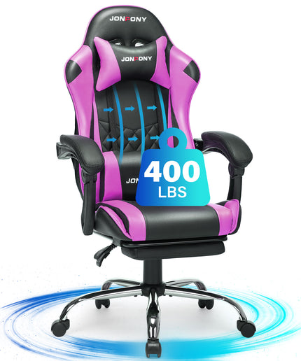 JONPONY Big and Tall 400LBS Gaming Chair, Ergonomic Design, Gamer Chair PU Leather with Footrest and Lumbar Support, High Back Office Chair Support 8 Hours Long Sitting, Computer Chair,Red