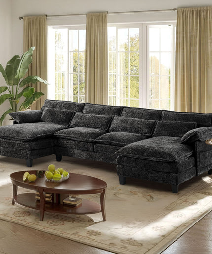 JONPONY 109" Modular Sectional Sofa,Boucle Couch Set,U-Shaped Sleeper Sofa for Living Room,Grey