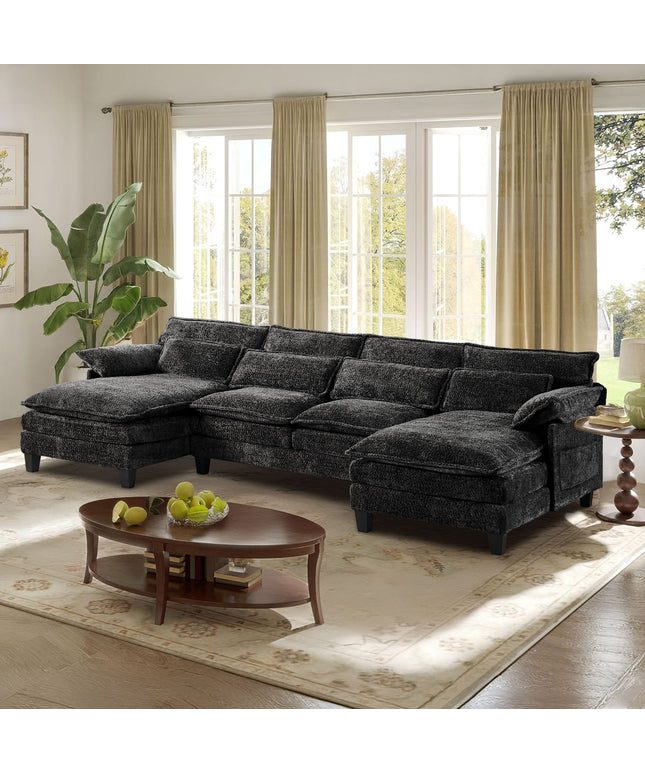 JONPONY 109" Modular Sectional Sofa,Boucle Couch Set,U-Shaped Sleeper Sofa for Living Room,Grey