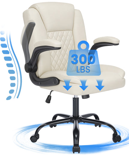 JONPONY Wide Ergonomic Office Chair – 300lbs, High Back Leather, Adjustable Lumbar & Comfortable Desk Chair