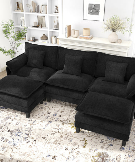 Jonpony Modular Sectional Sofa, Comfy Cloud Couch with Movable Ottoman, Deep Seat Couches for Living Room, Bedroom and Apartment, 106" U Shaped Modern Sofa with Pillows, Beige