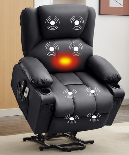 JONPONY Power Lift Recliner Chair Recliners for Elderly with Heat and Massage Recliner Chair for Living Room with Infinite Position and Side Pocket,USB Charge Port,Black