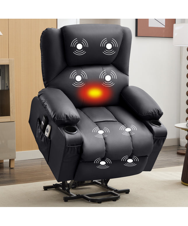 JONPONY Power Lift Recliner Chair Recliners for Elderly with Heat and Massage Recliner Chair for Living Room with Infinite Position and Side Pocket,USB Charge Port,Black