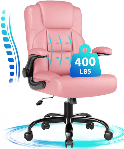 JONPONY Leather Office Chair, Big and Tall Office Chair 400LBS Wide Seat Ergonomic Computer Desk Chair High Back Executive Leather Chair Adjustable Task Chair Lumbar Back with 1-Year Warranty, Black