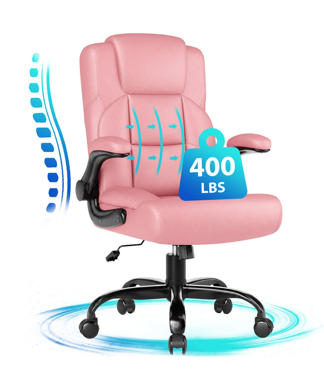 JONPONY Leather Office Chair, Big and Tall Office Chair 400LBS Wide Seat Ergonomic Computer Desk Chair High Back Executive Leather Chair Adjustable Task Chair Lumbar Back with 1-Year Warranty, Black