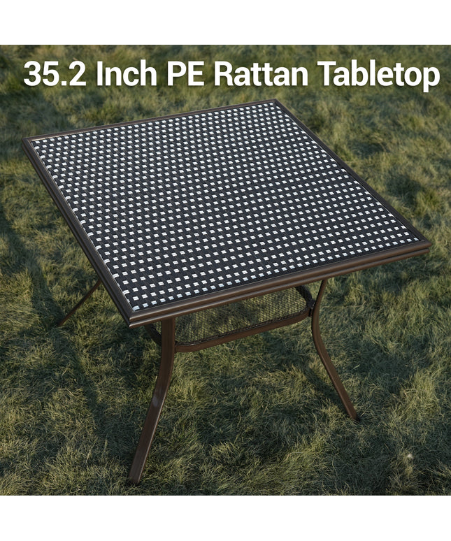 Jonpony 31" Square Outdoor Bistro Table, All-Weather PE Rattan Patio Side Table w/ Sturdy Metal Frame & Adjustable Foot Pads, Outdoor Wicker Dining Table for Poolside Backyard Garden Balcony