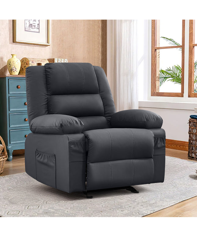 JONPONY Home Modern Comfort Reclining Chair,Elderly Single Rocker Sofa with Side Pocket for Bedroom Home Theater,Grey