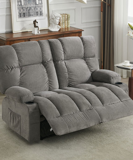 JONPONY Reclining Loveseat with Cup Holders for Living Room 2 Seat Manual Loveseat Recliner with Side Pocket,Grey