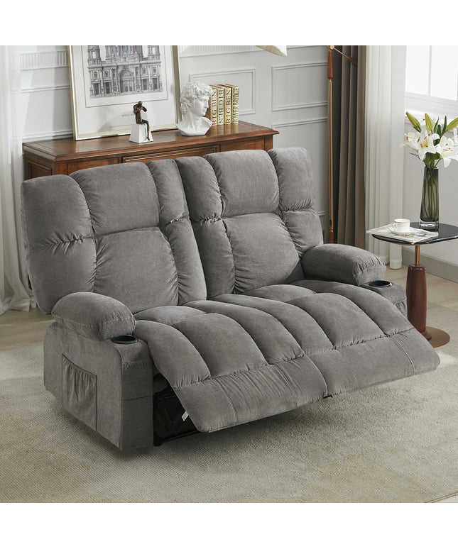 JONPONY Reclining Loveseat with Cup Holders for Living Room 2 Seat Manual Loveseat Recliner with Side Pocket,Grey