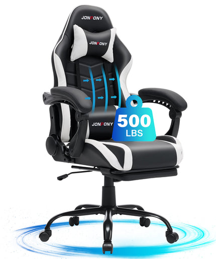 JONPONY 500LBS Big & Tall Gaming Chair, Ergonomic High-Back Gamer Chair with Footrest Lumbar Support, PU Leather Office Computer Chair for Long Sitting, Red