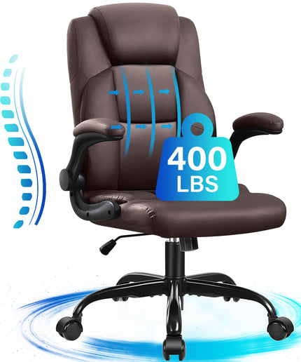 JONPONY Big and Tall Office Chair 400LBS Wide Seat Ergonomic Computer Desk Chair High Back Executive Leather Chair Adjustable Task Chair Lumbar Back Support 8 Hours Heavy Duty Design,9189,Black