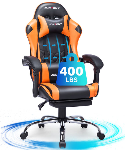 JONPONY Big and Tall 400LBS Gaming Chair, Ergonomic Design, Gamer Chair PU Leather with Footrest and Lumbar Support, High Back Office Chair Support 8 Hours Long Sitting, Computer Chair,Red