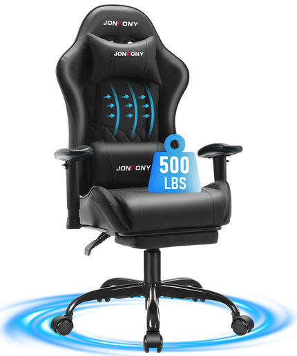 JONPONY Big and Tall 500LBS Gaming Chair, Ergonomic Design with 2D Armrests,PU Leather with Footrest and Lumbar Support, High Back Office Chair Support 8 Hours Long Sitting, Computer Chair