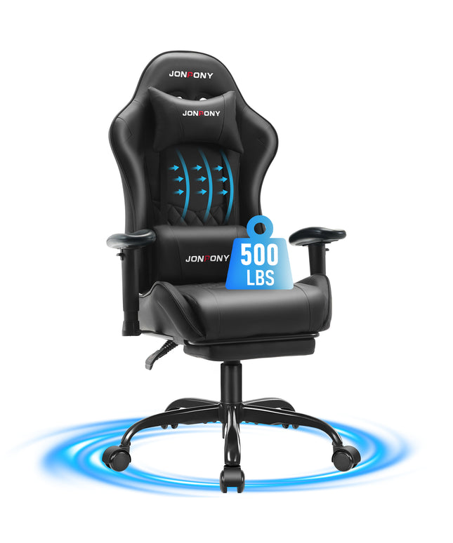 JONPONY Big and Tall 500LBS Gaming Chair, Ergonomic Design with 2D Armrests,PU Leather with Footrest and Lumbar Support, High Back Office Chair Support 8 Hours Long Sitting, Computer Chair
