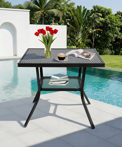 Jonpony 31" Square Outdoor Bistro Table, All-Weather PE Rattan Patio Side Table w/ Sturdy Metal Frame & Adjustable Foot Pads, Outdoor Wicker Dining Table for Poolside Backyard Garden Balcony