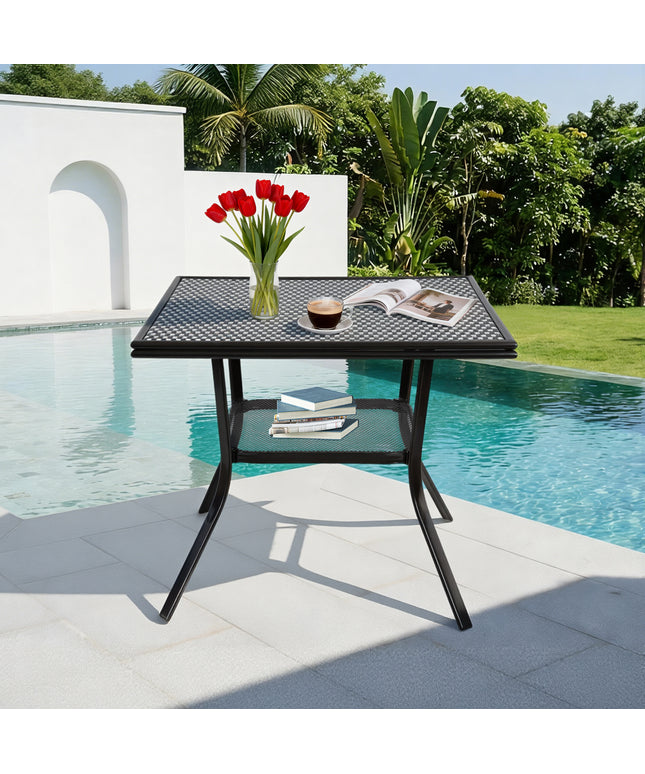 Jonpony 31" Square Outdoor Bistro Table, All-Weather PE Rattan Patio Side Table w/ Sturdy Metal Frame & Adjustable Foot Pads, Outdoor Wicker Dining Table for Poolside Backyard Garden Balcony