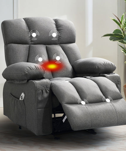 JONPONY Manual Recliner Chair with Heat Therapy and Massage Function, Heavy Duty Reclining Mechanism Massage Chair, Elderly Single Rocker Sofa with Cup Holders for Bedroom Home Theater,Grey
