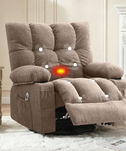 JONPONY Recliner Chair, Swivel Rocker Recliner Chair for Adults, Upholstered Manual Recliner with Side Pockets,Elderly Single Rocker Sofa with Cup Holders for Bedroom Home Theater,Grey