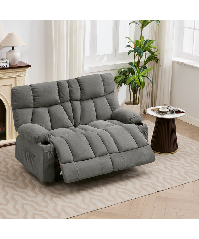 JONPONY Loveseat Recliner, Reclining Sofa with Cup-Holders, 2-Seater Couch for Living Room, Grey
