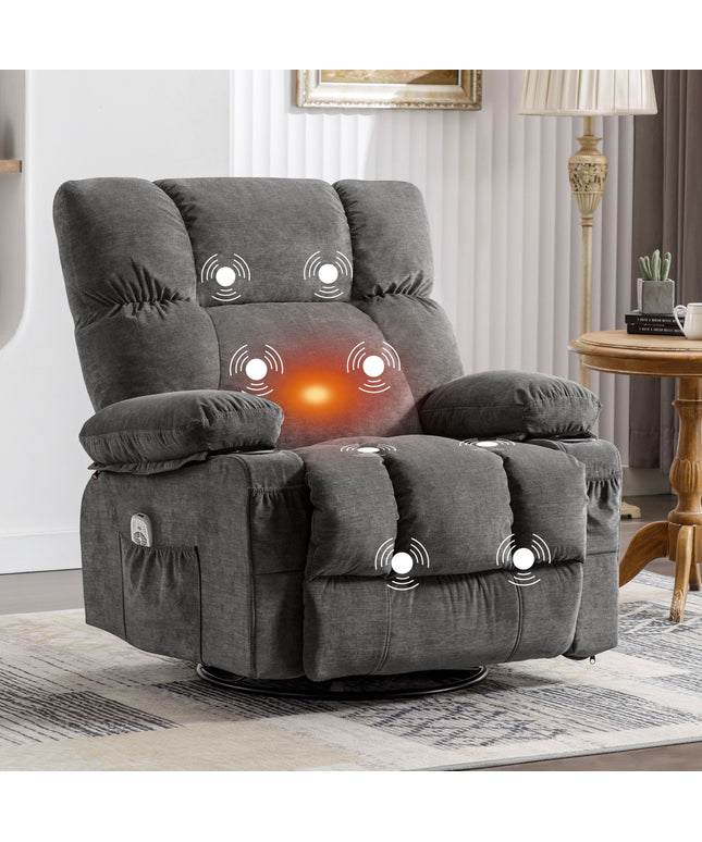 JONPONY Manual Recliner Chair with Heat Therapy and Massage Function, Heavy Duty Reclining Mechanism Massage Chair, Elderly Single Rocker Sofa with Cup Holders for Bedroom Home Theater,Grey
