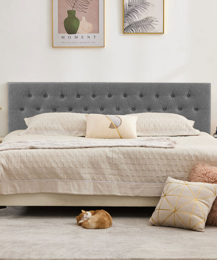 JONPONY Tufted Upholstered Headboard Queen Size, Solid Wood Head Board with Adjustable Height Headboard from 37" to 51",Bed Frame Adapters,Beige,Headboard Only