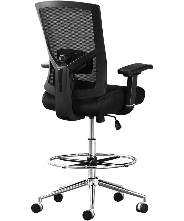 JONPONY 500LBS Drafting Chair, Heavy Duty Office Chair with Adjustable Lumbar Support & Footrest Ring, Comfy Extra Deep Thicken Cushion, Breathable Mesh Standing High Desk Chair with 4D Armrests