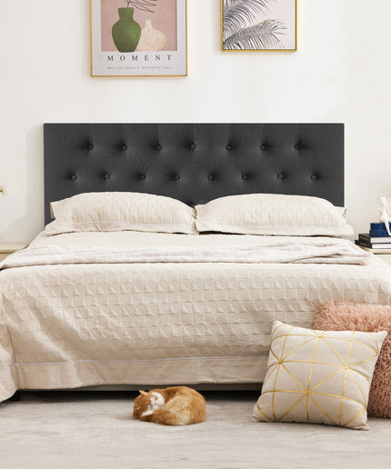 JONPONY Tufted Upholstered Headboard Queen Size, Solid Wood Head Board with Adjustable Height Headboard from 37" to 51",Bed Frame Adapters,Beige,Headboard Only