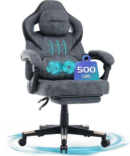 JONPONY Gaming Chair,500LBS Fabric Gamer Chair with footrest for Adults, High Back Ergonomic Computer Game Chair with Adjustable Headrest and Lumbar Support,White