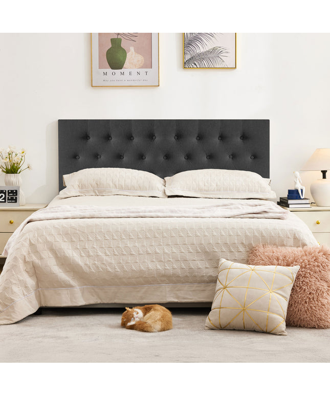 JONPONY Tufted Upholstered Headboard Queen Size, Solid Wood Head Board with Adjustable Height Headboard from 37" to 51",Bed Frame Adapters,Beige,Headboard Only