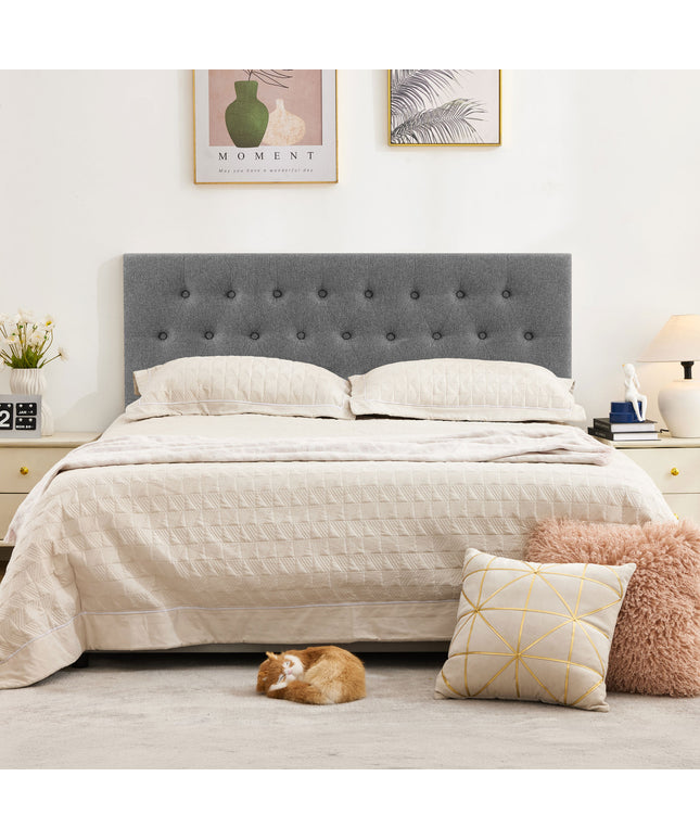 JONPONY Tufted Upholstered Headboard Queen Size, Solid Wood Head Board with Adjustable Height Headboard from 37" to 51",Bed Frame Adapters,Beige,Headboard Only
