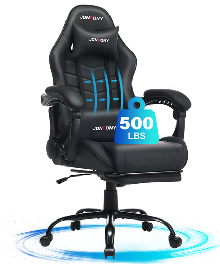 JONPONY 500LBS Big & Tall Gaming Chair, Ergonomic High-Back Gamer Chair with Footrest Lumbar Support, PU Leather Office Computer Chair for Long Sitting, Red