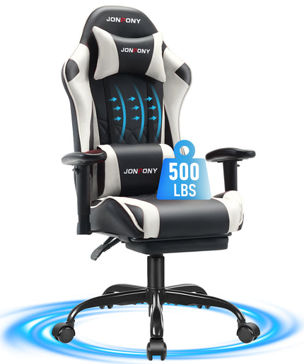 JONPONY Big and Tall 500LBS Gaming Chair, Ergonomic Design with 2D Armrests,PU Leather with Footrest and Lumbar Support, High Back Office Chair Support 8 Hours Long Sitting, Computer Chair