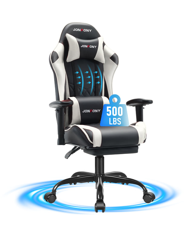 JONPONY Big and Tall 500LBS Gaming Chair, Ergonomic Design with 2D Armrests,PU Leather with Footrest and Lumbar Support, High Back Office Chair Support 8 Hours Long Sitting, Computer Chair