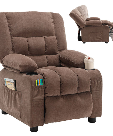 JONPONY Kids Recliner Chair,Push Back Toddler Recliner with Cup Holders & Side Pockets,Adjustable Footrest & Headrest Kids Sofa for Boys Girls 3+ Age Group, Grey