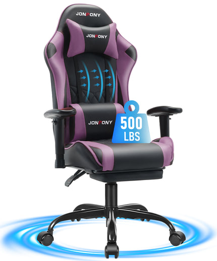 JONPONY Big and Tall 500LBS Gaming Chair, Ergonomic Design with 2D Armrests,PU Leather with Footrest and Lumbar Support, High Back Office Chair Support 8 Hours Long Sitting, Computer Chair