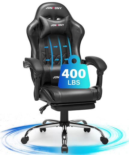 JONPONY Big and Tall 400LBS Gaming Chair, Ergonomic Design, Gamer Chair PU Leather with Footrest and Lumbar Support, High Back Office Chair Support 8 Hours Long Sitting, Computer Chair,Red
