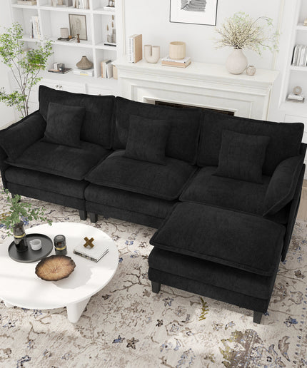 Jonpony Modular Sectional Sofa, Comfy Cloud Couch with Movable Ottoman, Deep Seat Couches for Living Room, Bedroom and Apartment, 106" U Shaped Modern Sofa with Pillows, Beige
