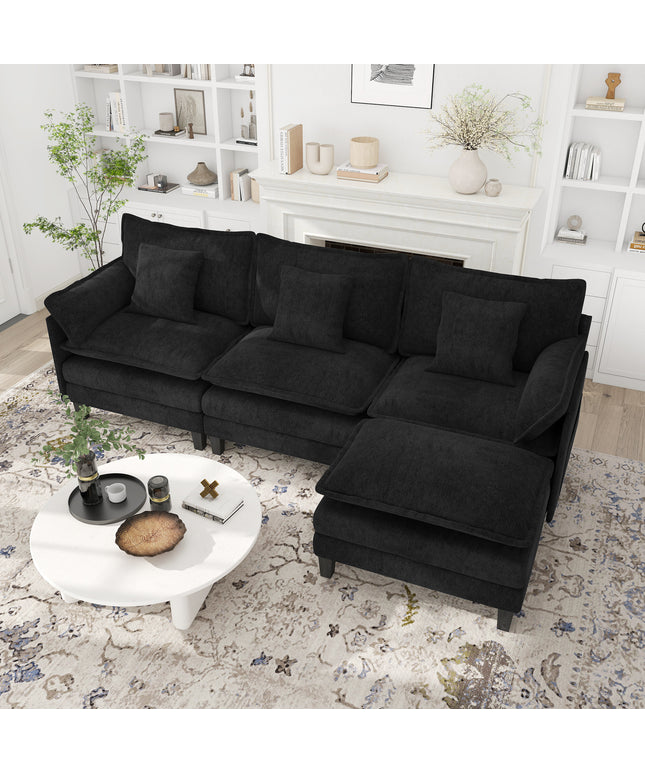 Jonpony Modular Sectional Sofa, Comfy Cloud Couch with Movable Ottoman, Deep Seat Couches for Living Room, Bedroom and Apartment, 106" U Shaped Modern Sofa with Pillows, Beige