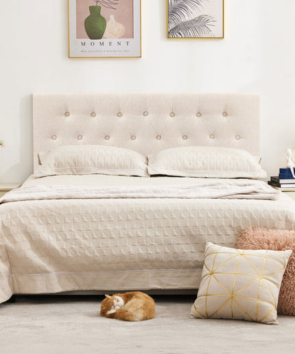 JONPONY Tufted Upholstered Headboard Queen Size, Solid Wood Head Board with Adjustable Height Headboard from 37" to 51",Bed Frame Adapters,Beige,Headboard Only