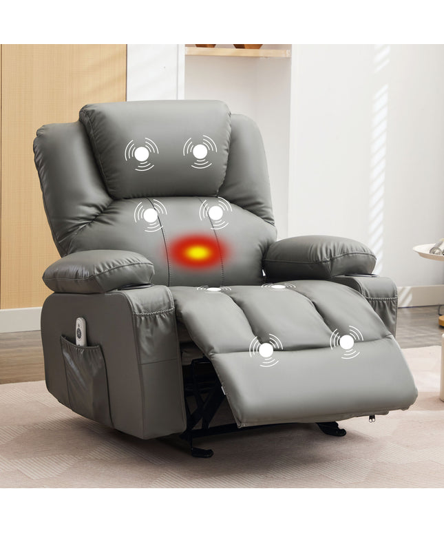 JONPONY Massage Swivel Rocker Recliner Chair with Vibration Massage and Heat Ergonomic Lounge Chair for Living Room with Rocking Function and Side Pocket, 2 Cup Holders, USB Charge Port,Black