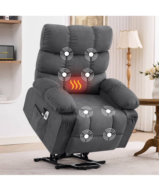 JONPONY Power Lift Recliner Chair Recliners for Elderly with Heat and Massage Recliner Chair for Living Room with Infinite Position and Side Pocket,USB Charge Port,Gray